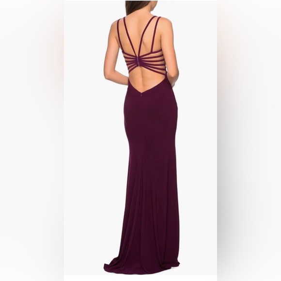 NEW La Femme Strappy Back Jersey Column Gown Size 0 in DarkBerry - Picture 4 of 9